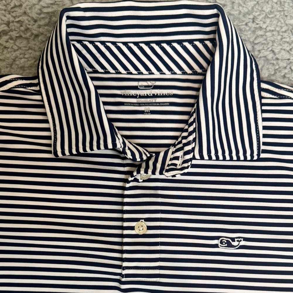Vineyard Vines Black and White Striped Kids Sankaty Performance Polo - Picture 4 of 5
